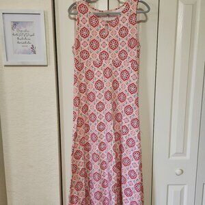 Talbots Pink Patterned Sleeveless Maxi Dress – Medium – Knit with Keyhole Neck